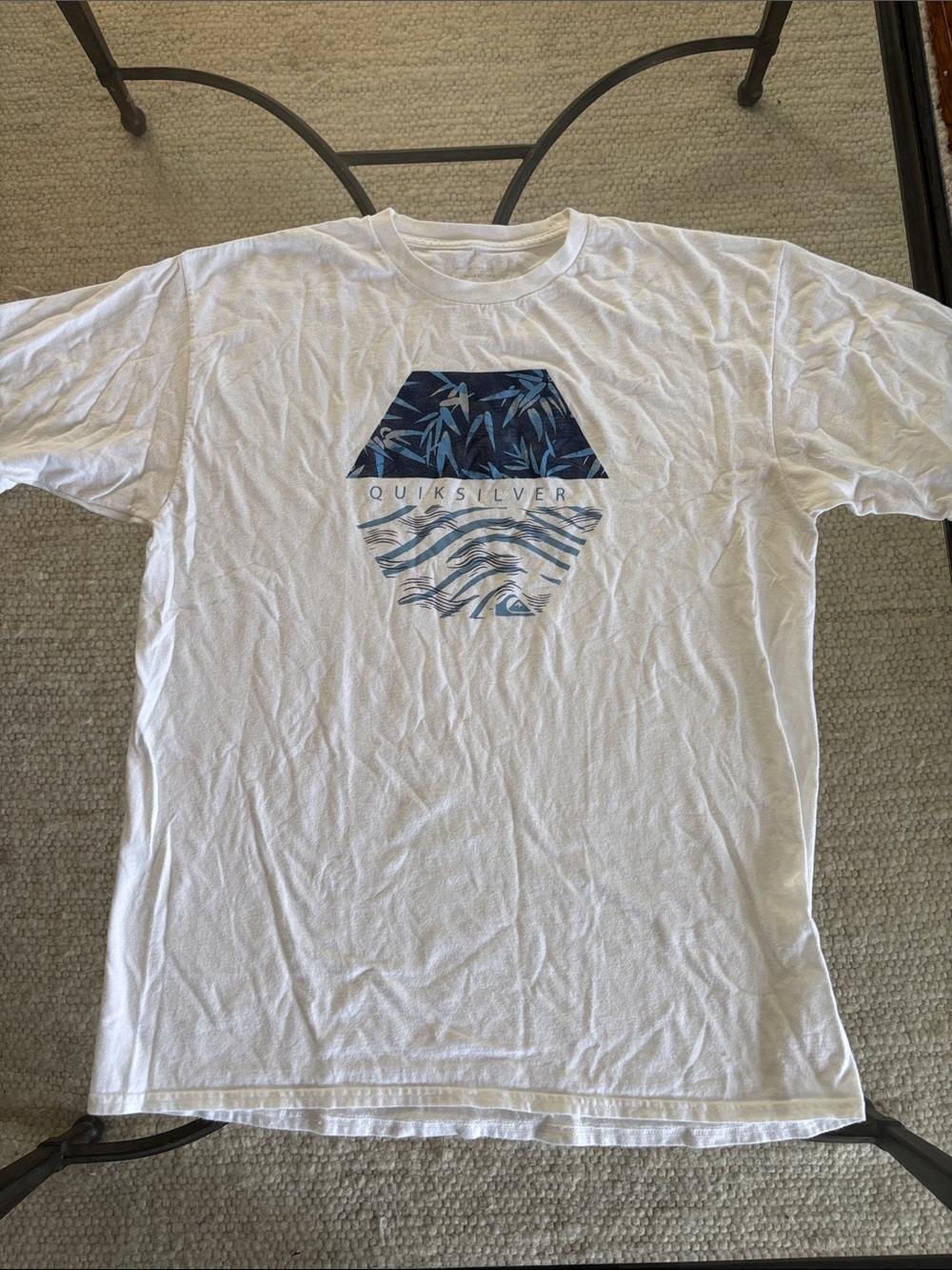 Quiksilver White Short-Sleeve Tee with Blue Graphic